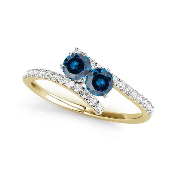Aonejewelry 1.25 Ct. Two Stone Blue Diamond Engagement Ring Crafted In 14k Yellow Gold (Blue , I2-I3)