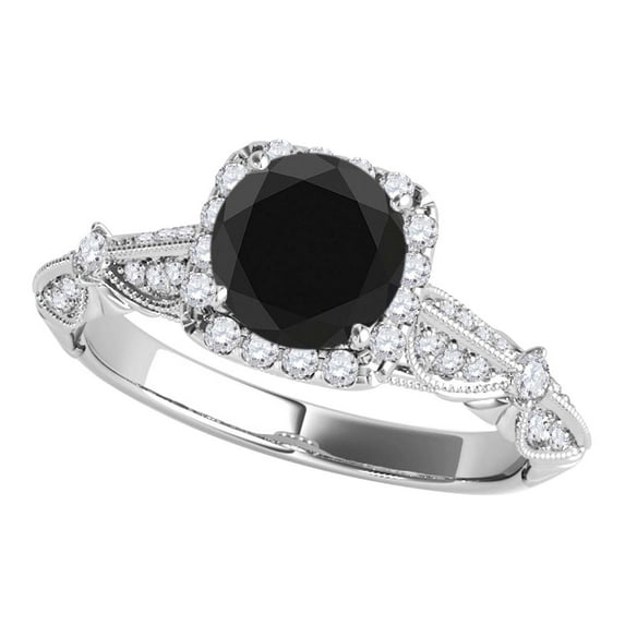 Aonejewelry 1.30 Ct. Ttw Halo Black Diamond Engagement Wedding Ring Crafted In 14k Solid White Gold