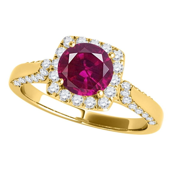Aonejewelry 1.32 Carat Diamond and Created Ruby Ring Prong 14k Yellow Gold