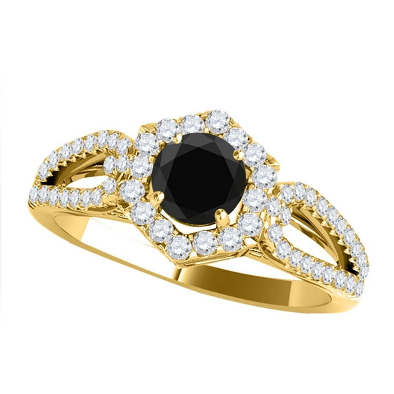 Aonejewelry 1.35 Carat Ttw Halo Black Diamond Engagement Ring Crafted in 14k Solid Yellow Gold