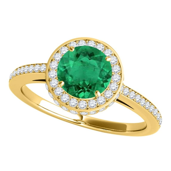 Aonejewelry 1.35 Ct. Antique Design Halo Emerald and Diamond Engagement Ring In 14k Solid Yellow Gold