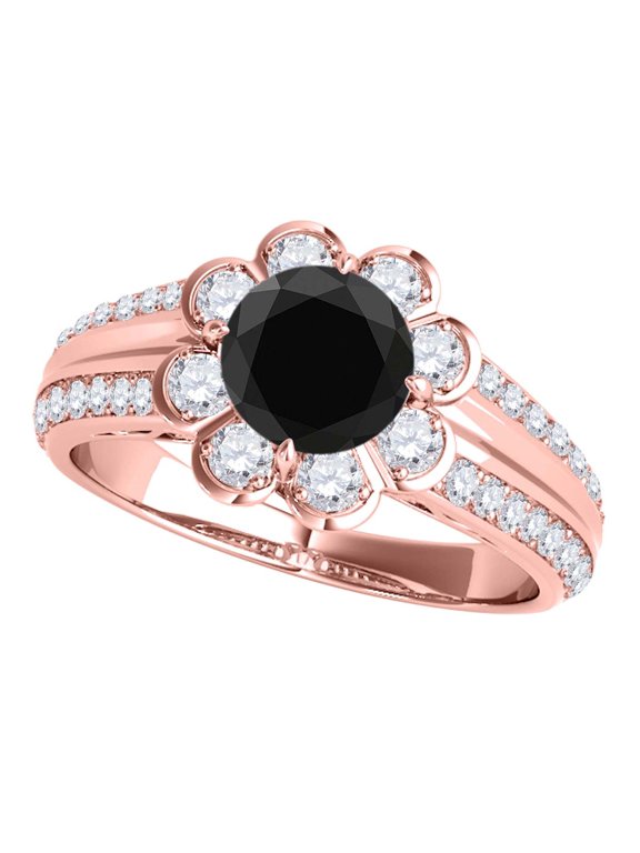 1.35 Ct. Halo Black Diamond Engagement Ring In 14k Rose Gold