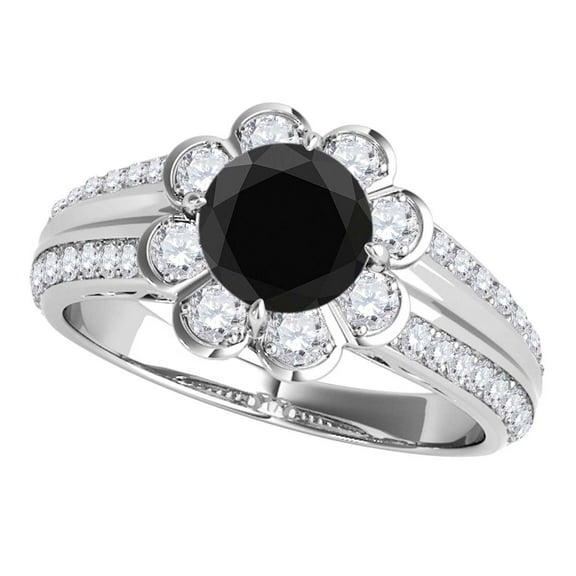 Aonejewelry 1.35 Ct. Halo Black Diamond Engagement Ring In 14k White Gold