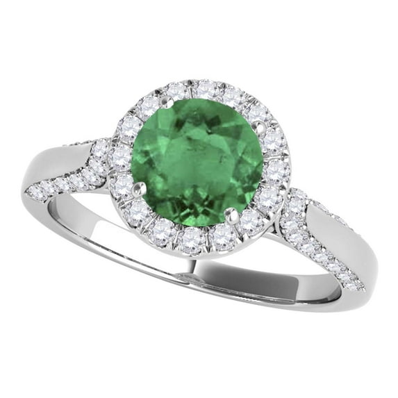 Aonejewelry 1.35 Ct. Halo Emerald and Diamond Engagement Ring Crafted In 14k Solid White Gold (A+ , I2-I3)