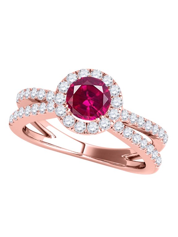 1.40 Carat Halo Ruby-Diamond Engagement Ring In 14k Solid Rose Gold