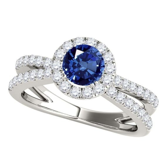 Aonejewelry 1.40 Carat Halo Sapphire-Diamond Engagement Ring In 14k Solid White Gold