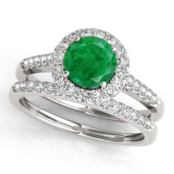 Aonejewelry 1.40 Ct. Halo Emerald and Diamond Bridal Set In 14k White Gold