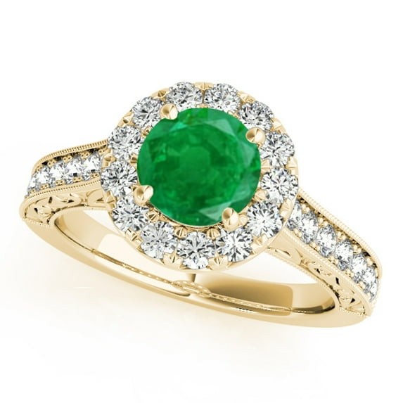 Aonejewelry 1.40 Ct. Halo Emerald and Diamond Engagement Wedding Ring In 14k Solid Yellow Gold