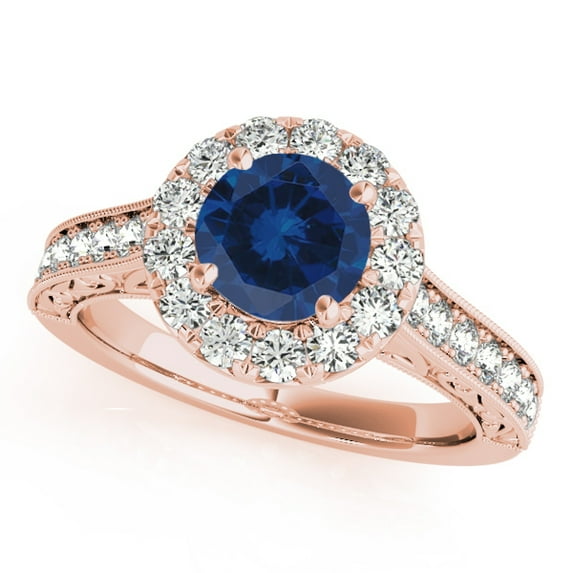 Aonejewelry 1.40 Ct. Halo Sapphire and Diamond Engagement Wedding Ring In 14k Solid Rose Gold