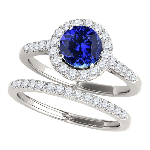 Aonejewelry 1.40 Ct. Halo Tanzanite and Diamond Bridal Set In 14k White Gold