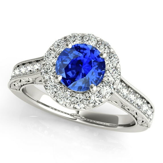 Aonejewelry 1.40 Ct. Halo Tanzanite and Diamond Engagement Wedding Ring In 14k White Gold