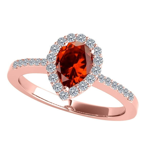 Aonejewelry 1.40 Ct. Ttw Diamond and Pear Shaped Garnet Ring in 10K Rose Gold