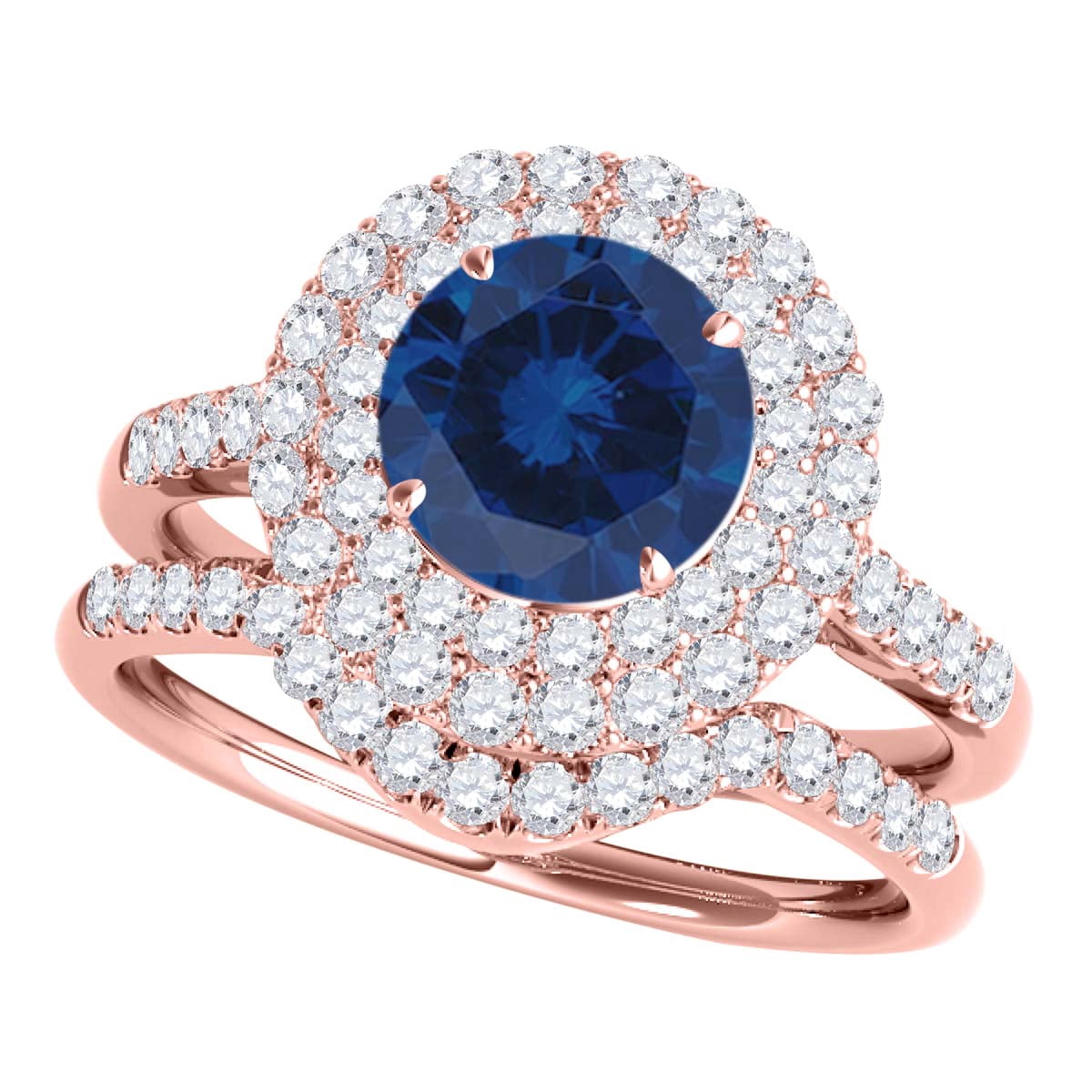 Ttw Set Aonejewelry 1.45 Carat Ttw Halo Sapphire and Diamond Bridal Set In 14k ...