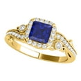 thumbnail image 1 of Aonejewelry 1.50 Carat Princess Cut Created Sapphire In Center and White Diamond On Side Engagement Ring Women Crafted In 18K Solid Rose White Yellow Gold, 1 of 7