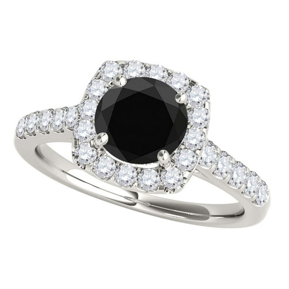 Aonejewelry 1.50 Carat Ttw Halo Black Diamond Engagement Ring Crafted In 14k Solid White Gold