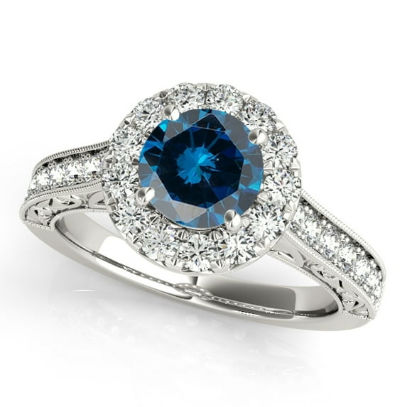 Aonejewelry 1.50 Ct. Halo Blue Diamond Engagement Wedding Ring In 14k Solid White Gold