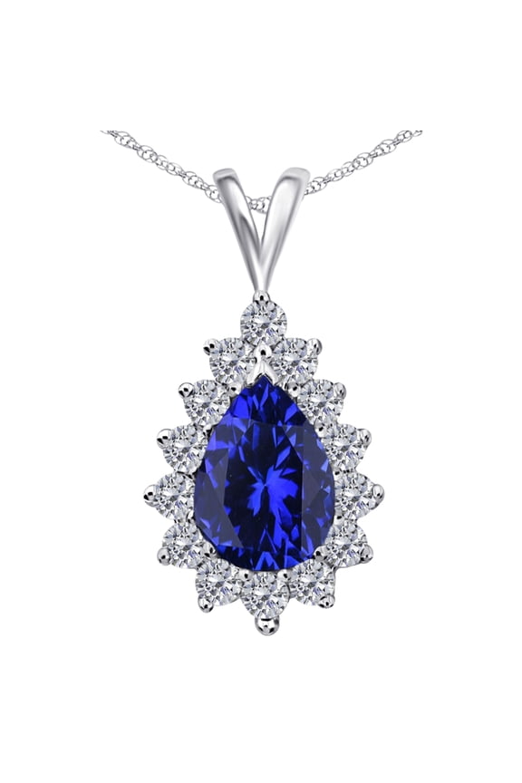 1.55 Carat Pear Shape Gemstone With Diamonds Tear Drop Design Pendant Necklace For Woman Crafted In 10k Rose White and Yellow Gold With 18 Gold Plated Over 925 Sterling Silver Box Chain