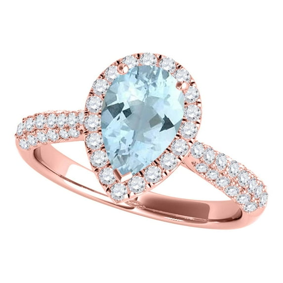 Aonejewelry 1.55 Ct. Ttw Diamond and Pear Shaped Aqumarine Ring in 10K Rose Gold