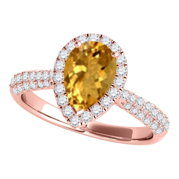 Aonejewelry 1.55 Ct. Ttw Diamond and Pear Shaped Citrine Ring in 10K Rose Gold