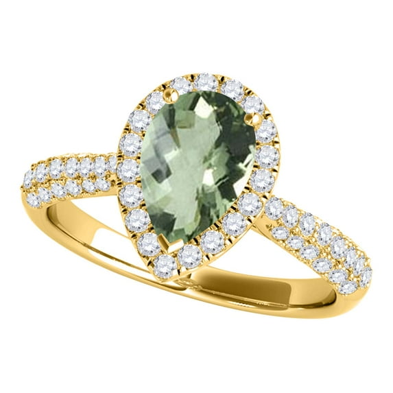 Aonejewelry 1.55 Ct. Ttw Diamond and Pear Shaped Green Amethyst Ring in 10K Yellow Gold
