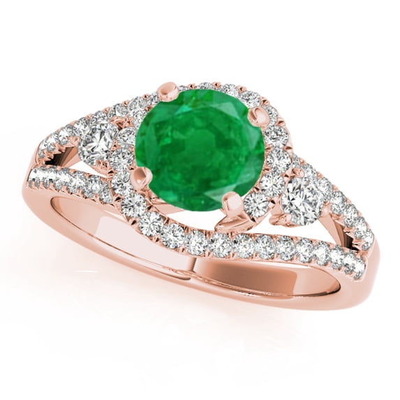 Aonejewelry 1.65 Ct. Halo Emerald and Diamond Engagement Ring In 14k Rose Gold