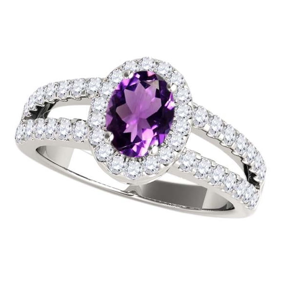 Aonejewelry 1.65 Ct. Ttw Diamond and Oval Shaped Amethyst Ring in 10K White Gold
