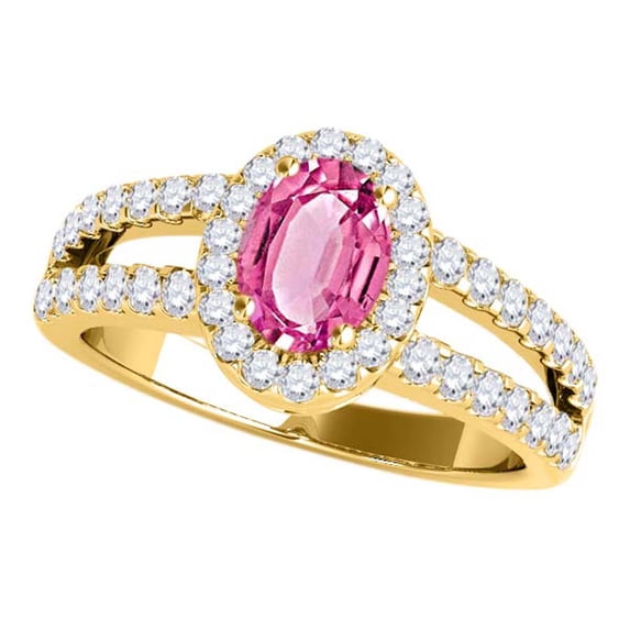 Aonejewelry 1.65 Ct. Ttw Diamond and Oval Shaped Pink Topaz Ring in 10K Yellow Gold