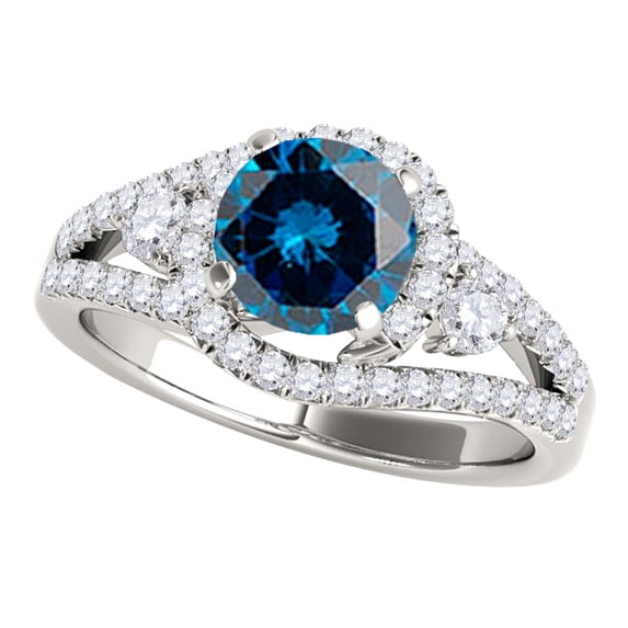 Aonejewelry 1.75 Ct. Halo Blue Diamond Engagement Ring Crafted In 14k White Gold