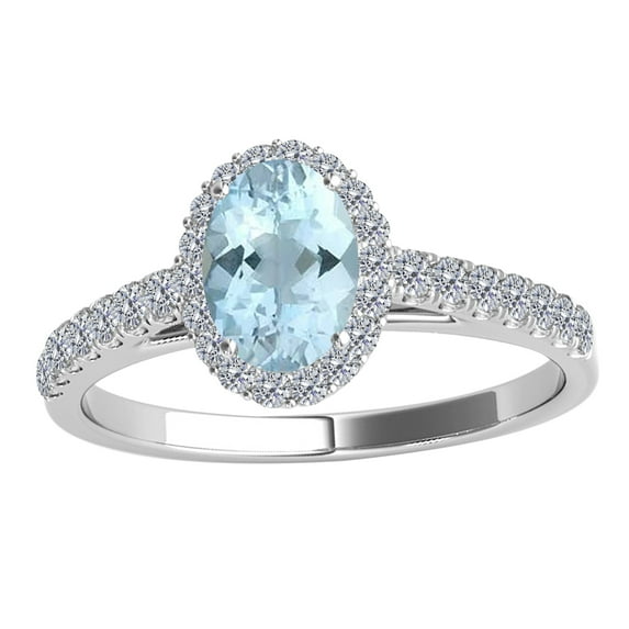 Aonejewelry 1.75 Ct. Ttw Diamond and Oval Shaped Aqumarine Ring in 10K White Gold
