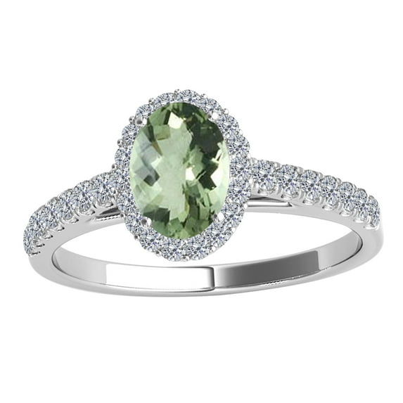 Aonejewelry 1.75 Ct. Ttw Diamond and Oval Shaped Green Amethyst Ring in 10K White Gold