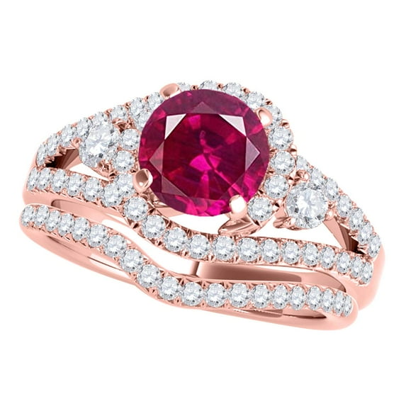 Aonejewelry 1.80 Ct. Ttw Created Ruby and Diamond Bridal Set In 14k Rose Gold
