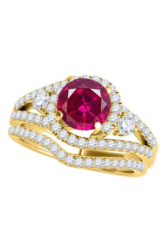 1.80 Ct. Ttw Created Ruby and Diamond Bridal Set In 14k Yellow Gold