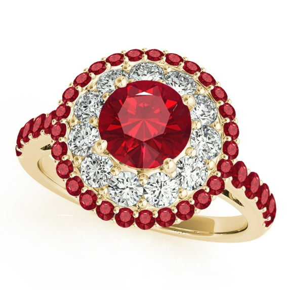 Aonejewelry 1.90 Carat Halo Ruby-Diamond Engagement Ring In 10K Solid Yellow Gold