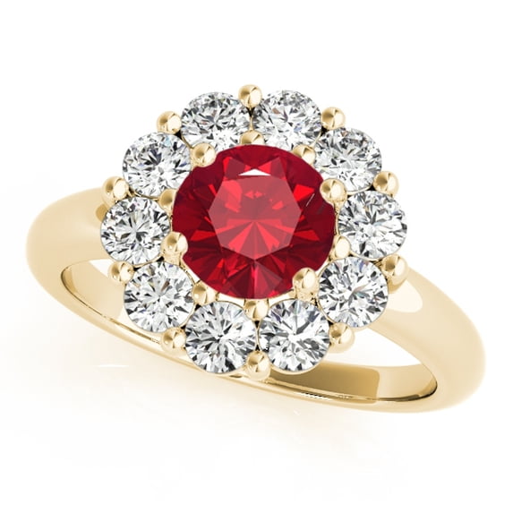 Aonejewelry 1.90Ct. Halo Ruby and Diamond Engagement Wedding Ring In 10K Solid Yellow Gold