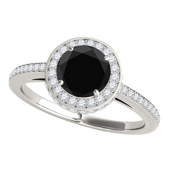Aonejewelry 1 Carat Halo Black Diamond Engagement Ring In 14k White Gold