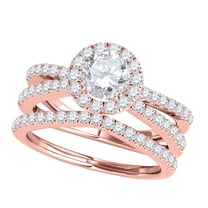 Aonejewelry 1 Carat Halo Daimond Engagement Bridal Ring Set 14K Solid Rose Gold