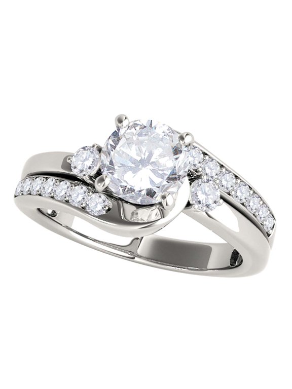 1 Carat Halo Round Diamond Rose Shape Engagement Ring In 14k White Gold