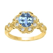 Aonejewelry 1 Carat Natural Blue-Topaz Gemstone and Halo Diamond Ring In 10K Solid Rose,White & Yellow Gold