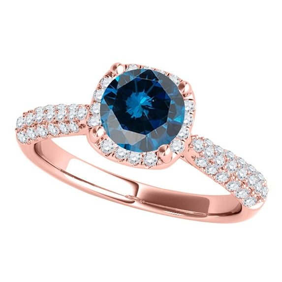 Aonejewelry 1 Ct. Halo Blue Diamond Engagement Ring Crafted In 14k Rose Gold