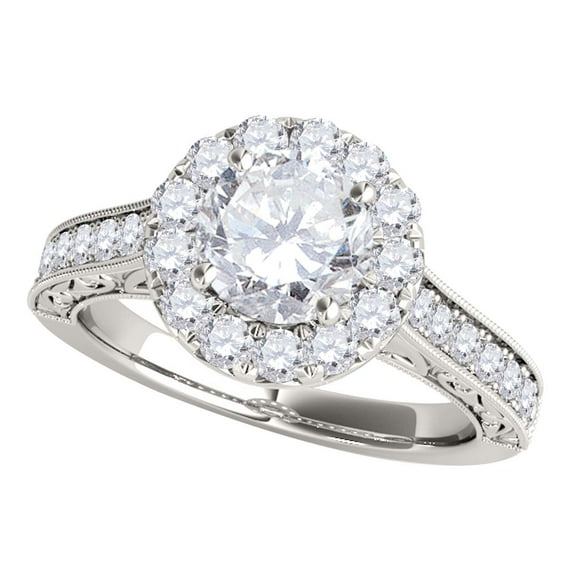 Aonejewelry 1 Ct. Halo Round Diamond Antique Milgrained Engagement Ring In 14k White Gold