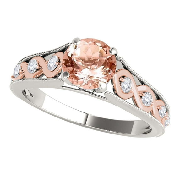 Aonejewelry 1 Ct. Halo Two Tone Morganite and Diamond Engagement Ring Crafted In 14k Solid White Gold