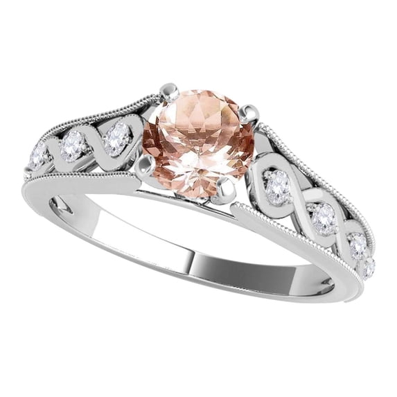 Aonejewelry 1 Ct. Halo Unique Design Morganite and Diamond Engagement Ring Crafted In 14k Solid White Gold