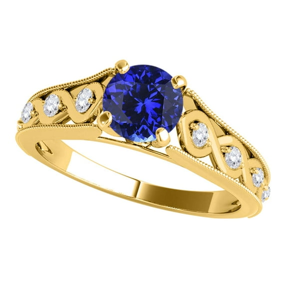Aonejewelry 1 Ct. Halo Unique Design Tanzanite and Diamond Engagement Ring Crafted In 14k Solid Yellow Gold