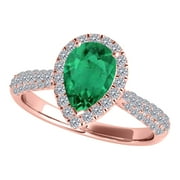 AONEJEWELRY 1 Ct. Ttw Diamond and Pear Shaped Emerald Ring In 10K Rose Gold