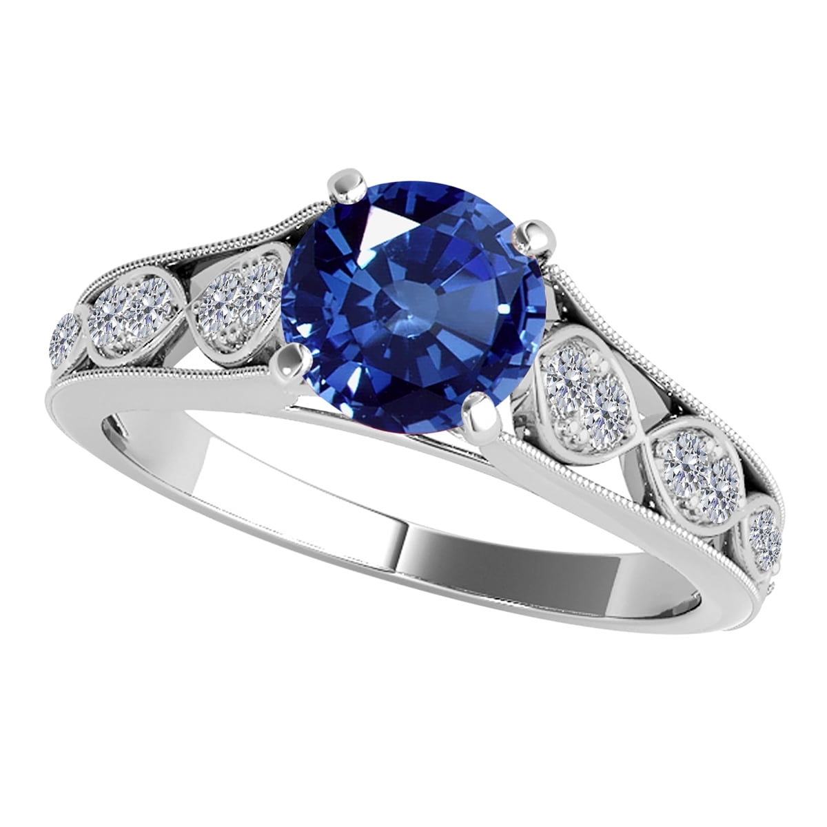 Aonejewelry 1 Ct. Ttw Diamond and Sapphire Ring In 14k White Gold ...