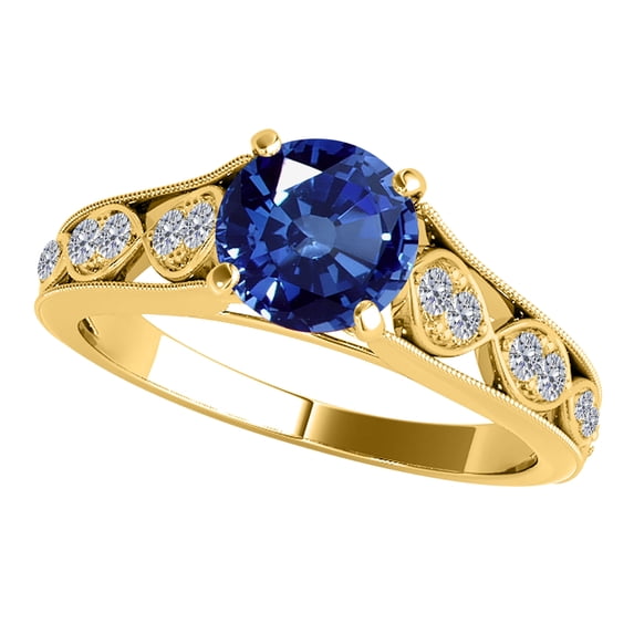 Aonejewelry 1 Ct. Ttw Diamond and Sapphire Ring In 14k Yellow Gold