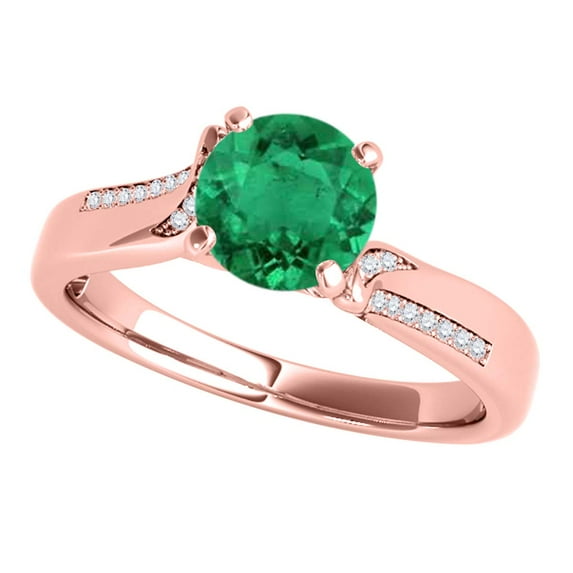 Aonejewelry 1 Ct. Ttw Halo Interwined Design Emerald and Diamond Engagement Ring Crafted In 14k Solid Rose Gold