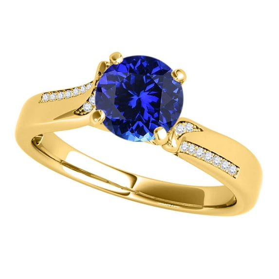 Aonejewelry 1 Ct. Ttw Halo Interwined Design Tanzanite and Diamond Engagement Ring Crafted In 14k Solid Yellow Gold