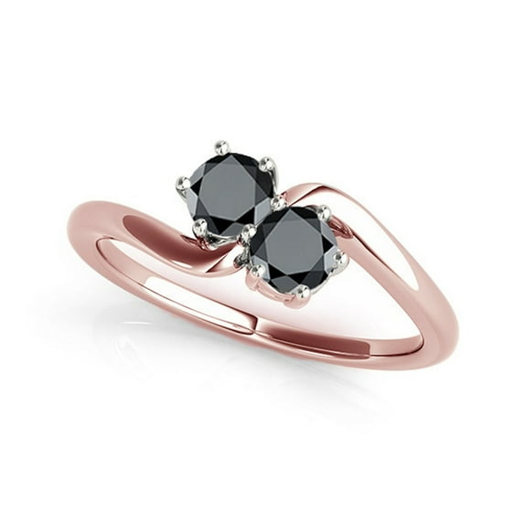 Aonejewelry 1 Ct. Two Stone Black Diamond Engagement Ring Crafted In 14k Rose Gold