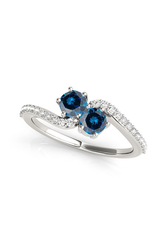 1 Ct Two Stone Blue Diamond Ring 14K White Gold